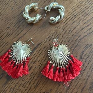 Lilly Pulitzer Gold Hoop and Red Tassel Earrings